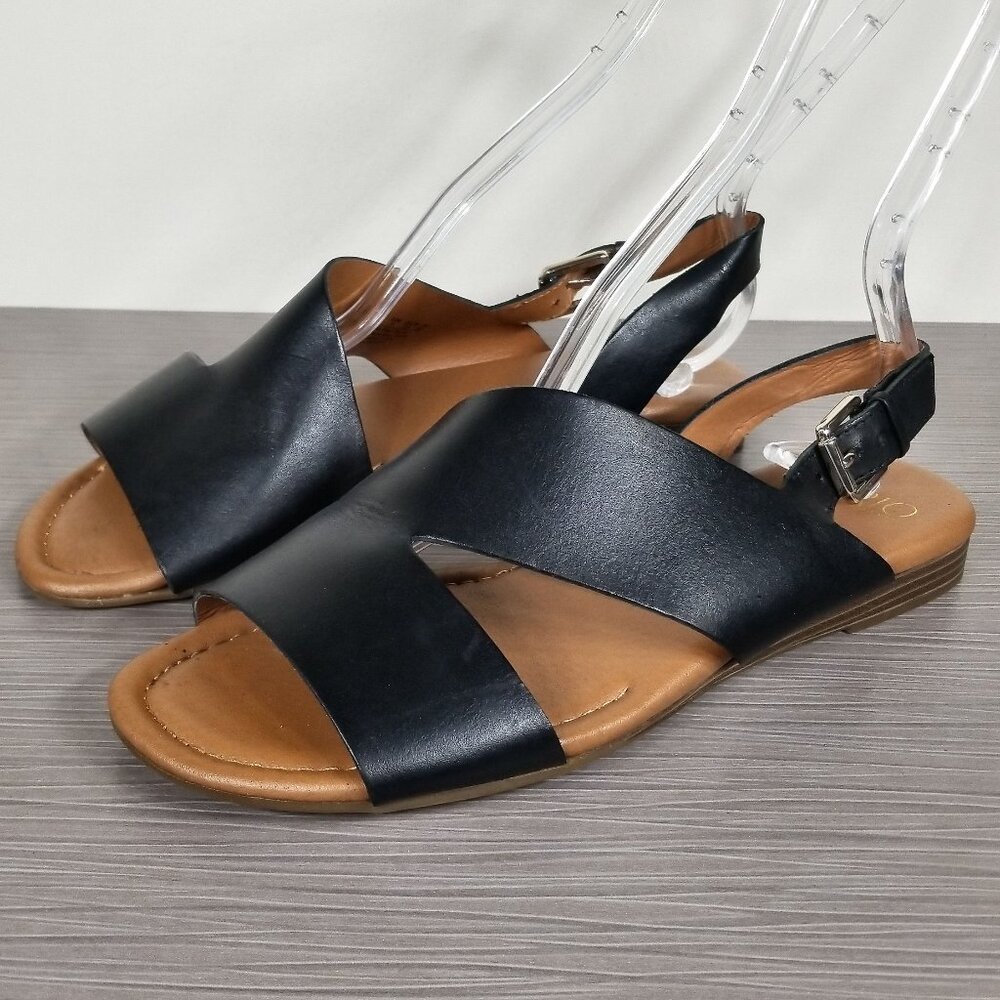 Franco Sarto Garza Sandal, Black Leather, Womens Size 9 M / 39